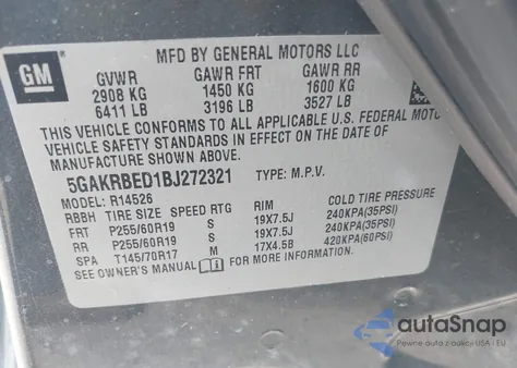 2011 Buick Enclave 1Xl z USA, uszkodzony, nr VIN 5GAKRBED1BJ272321